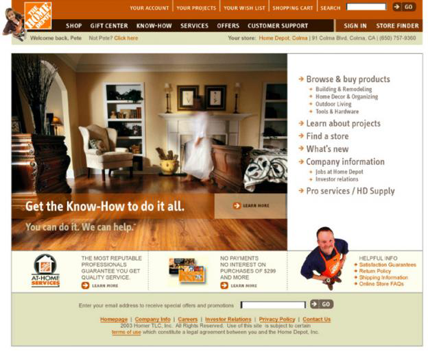Home Depot | 2003 | Home page redesign